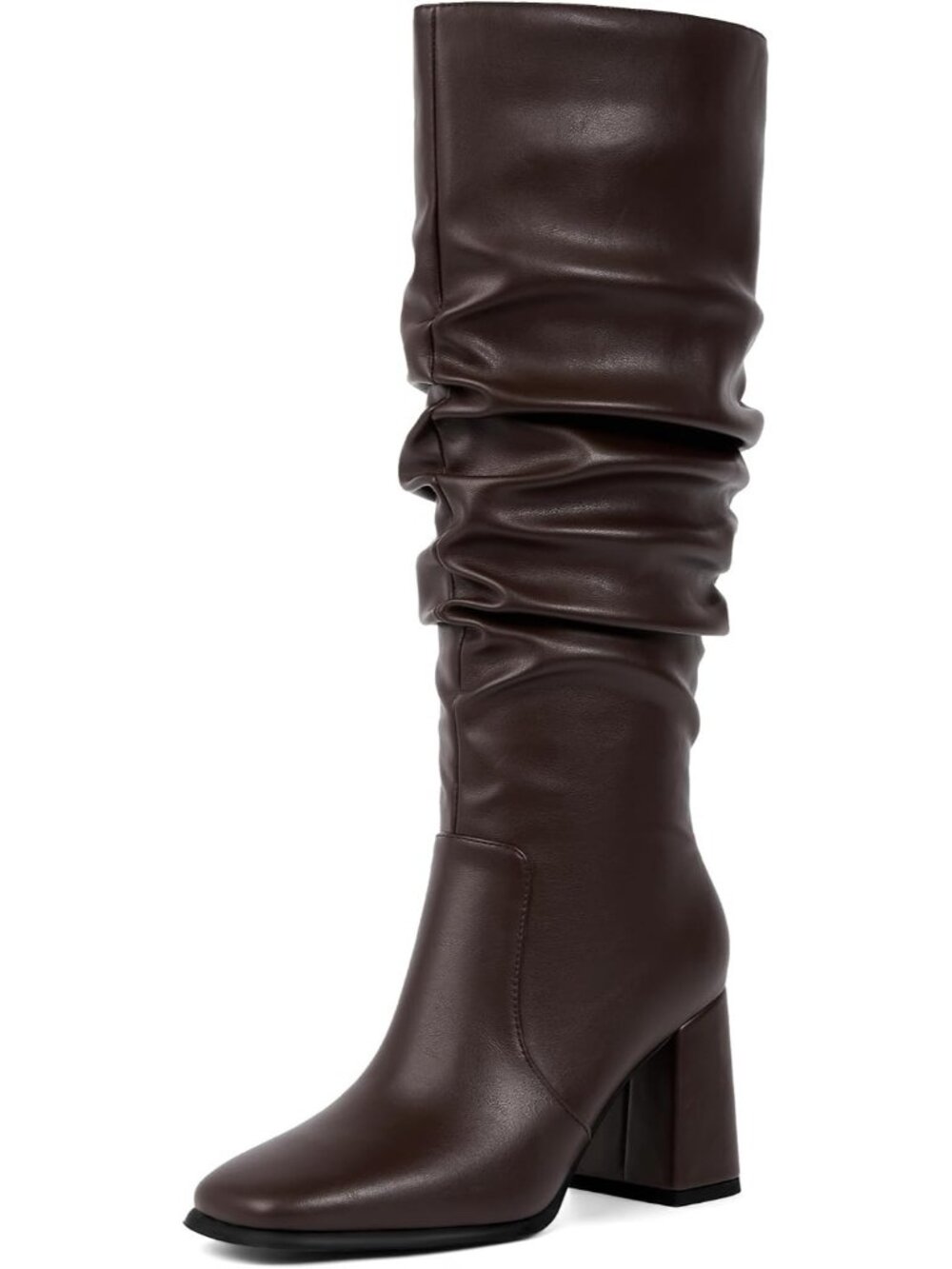 Women's Chocolate Brown Square Toe Chunky Heel Knee High Tall Gogo Boot Shoes